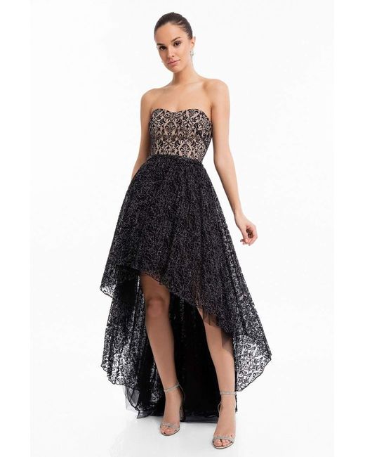 black and silver high low dress