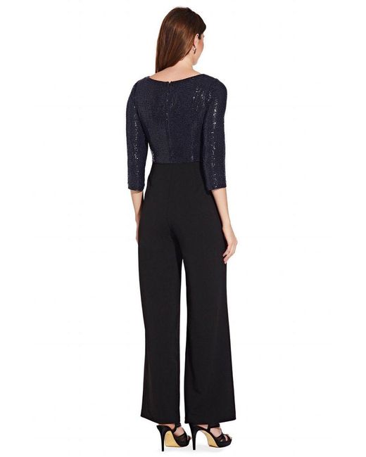 Adrianna Papell Womens Crepe and Sequin Jumpsuit