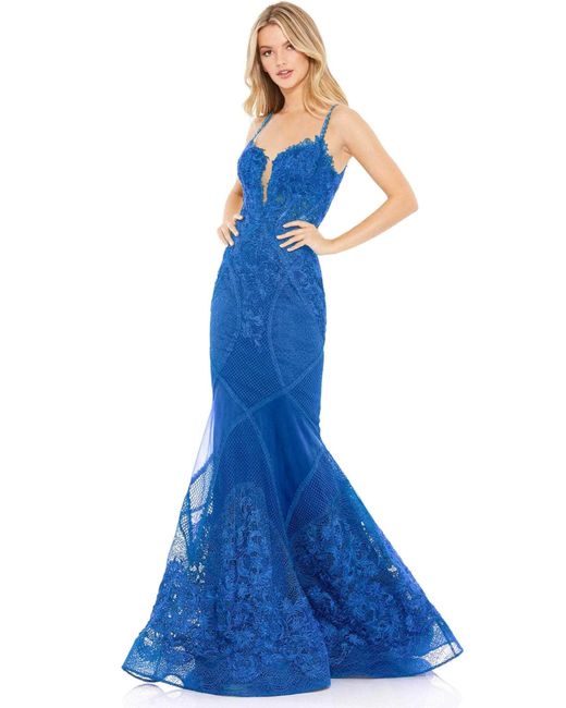 Mac Duggal 79082r Embroidered Lace Mermaid Gown in Blue | Lyst