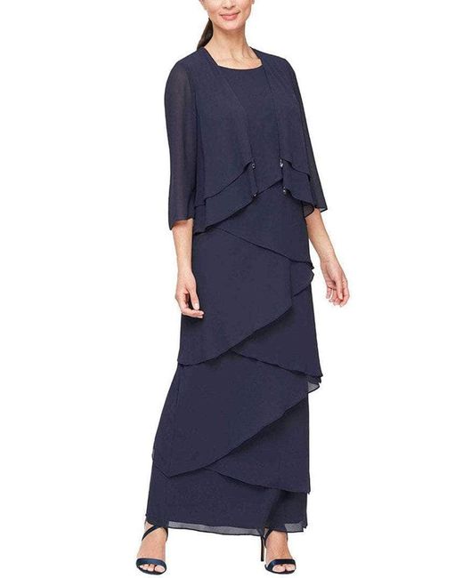 Alex Evenings Tiered Dress in Blue | Lyst