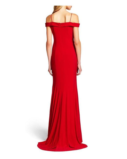 Adrianna Papell Synthetic 191916940 Off-shoulder Empire Pleated Dress in Red  | Lyst UK