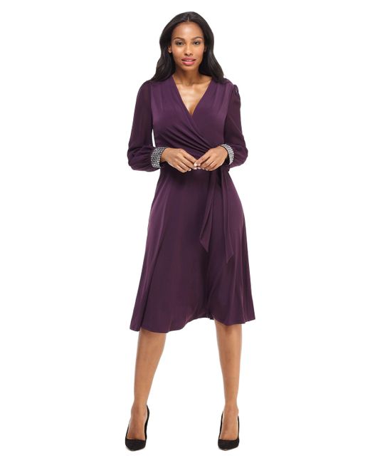 Chiffon Faux Wrap Long Sleeves 