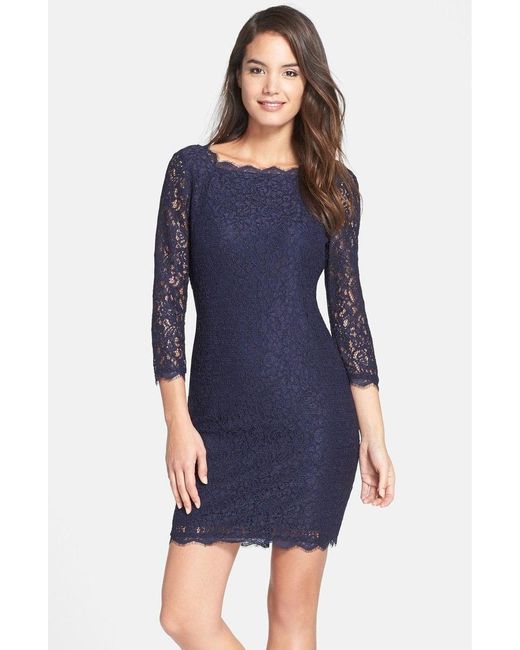 Adrianna Papell Scalloped Lace Dress 41864782 in Blue | Lyst