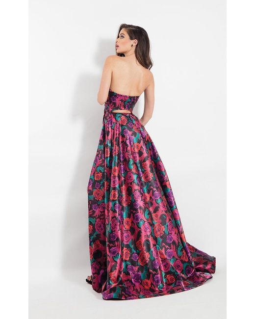strapless floral gown