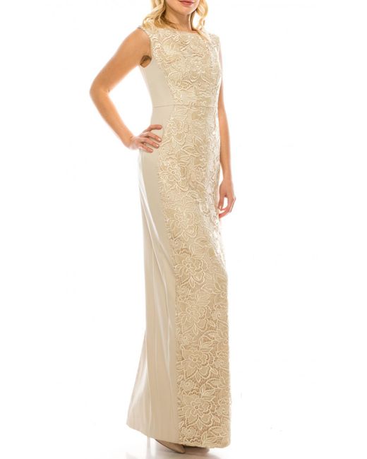 Adrianna Papell Lace Ap1e200762 Embroidered Column Dress in Champagne  (Natural) | Lyst