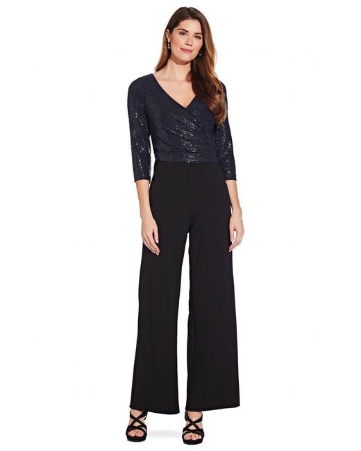 Adrianna Papell Womens Crepe and Sequin Jumpsuit