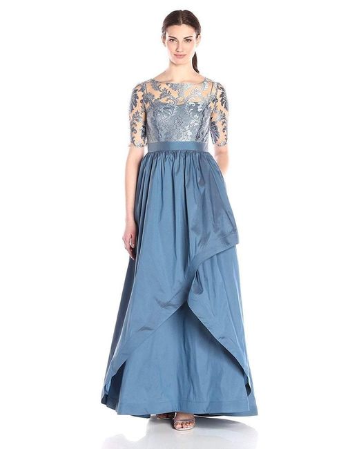 Adrianna Papell Lace Embellished Illusion Long A-line Gown in Dusty Pink  (Blue) - Save 60% | Lyst