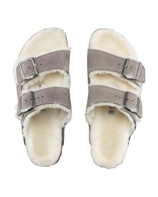 Birkenstock Arizona Shearling Stone Coin 1017402 in Gray for Men | Lyst