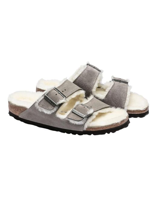 Birkenstock Arizona Shearling Stone Coin 1017402 in Gray for Men | Lyst
