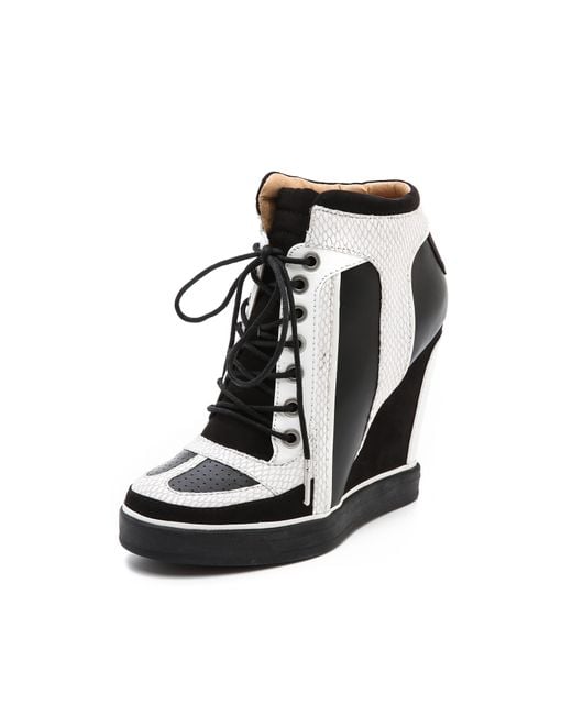 L.A.M.B. Black Summer Lace Up Wedge Sneakers