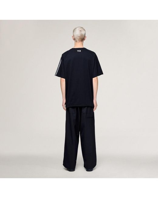 Adidas Blue Y-3 Raw Edge 3 Stripes Short Sleeve T-Shirt