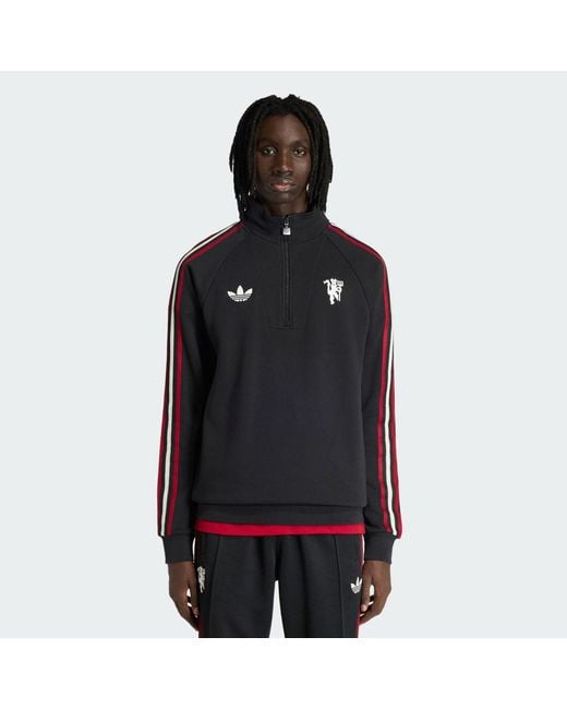 Adidas Black Manchester United Originals Half Zip Top for men