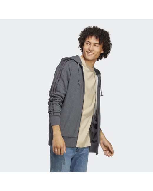 adidas Essentials French Terry 3-stripes Full-zip Hoodie in Grey for Men |  Lyst UK