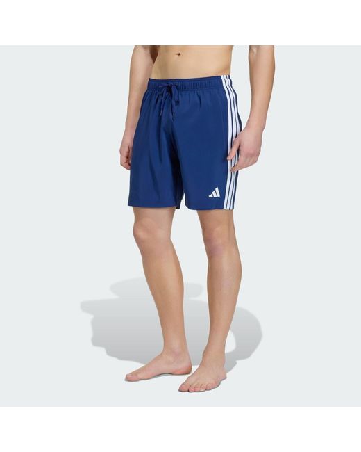 Adidas Blue 3 Stripes Swim Shorts 8 Inch for men