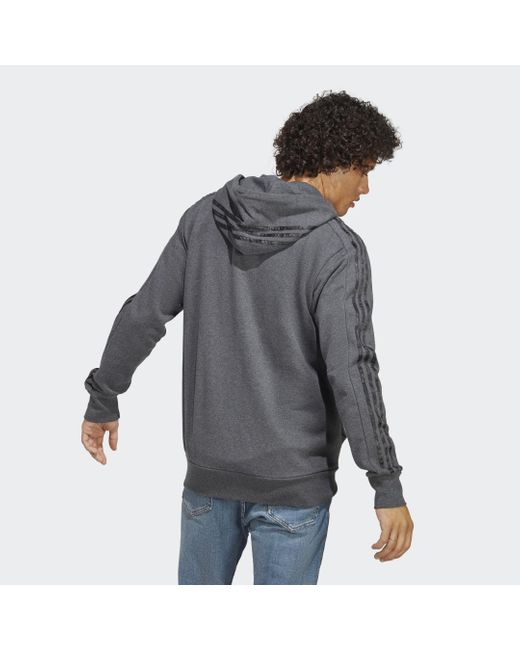 Adidas Gray Essentials French Terry 3-stripes Full-zip Hoodie for men