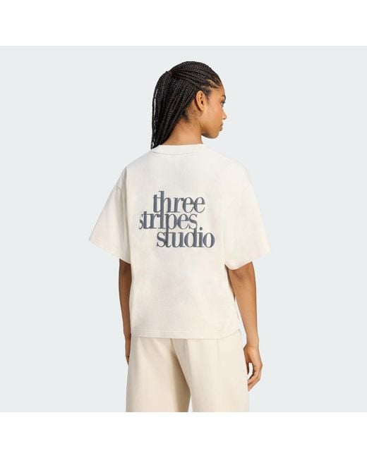 Adidas White 3-Stripes Studio T-Shirt