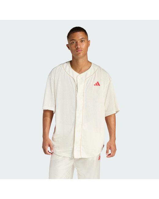 Adidas White Stadium Mesh Baseball Shirt for men
