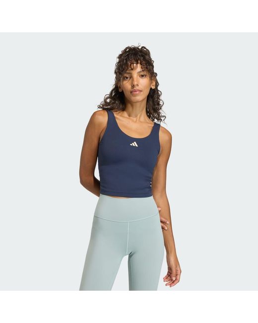 Adidas Blue 3 Stripes Studio All Me Light Support Tank Top