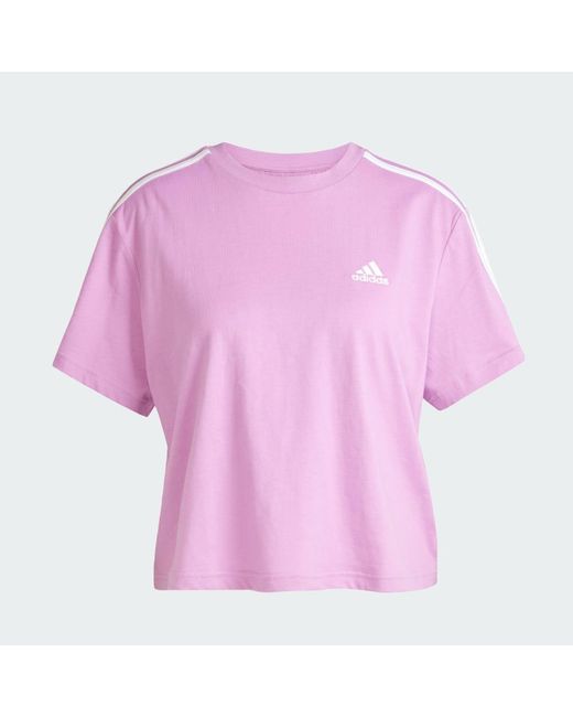 Adidas Purple Essentials 3-Stripes Single Jersey Crop Top