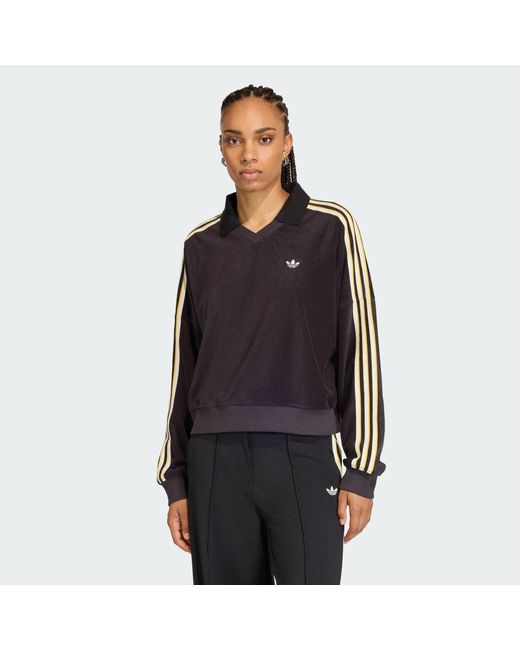 Adidas Black Terry Towel V Neck Long Sleeves Polo Shirt