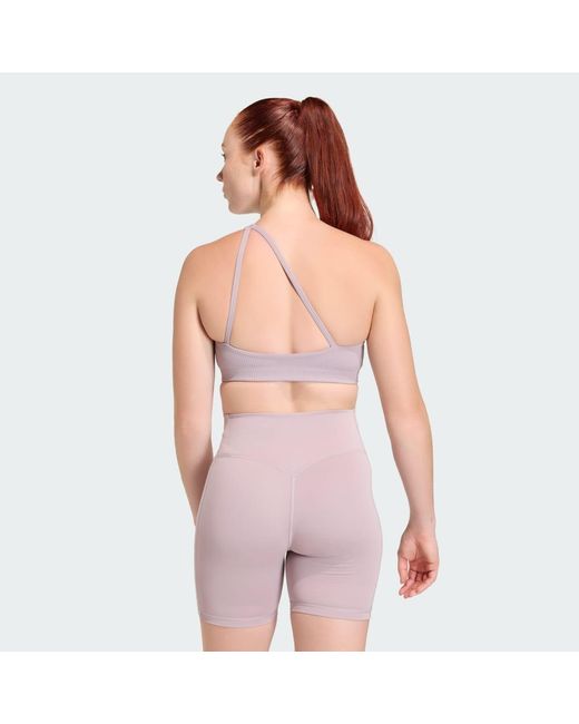 Adidas Pink Optime Workout Rib One Shoulder Light Support Bra