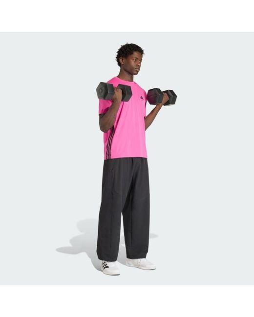 Adidas Pink Workout Essentials Base 3-Stripes T-Shirt for men