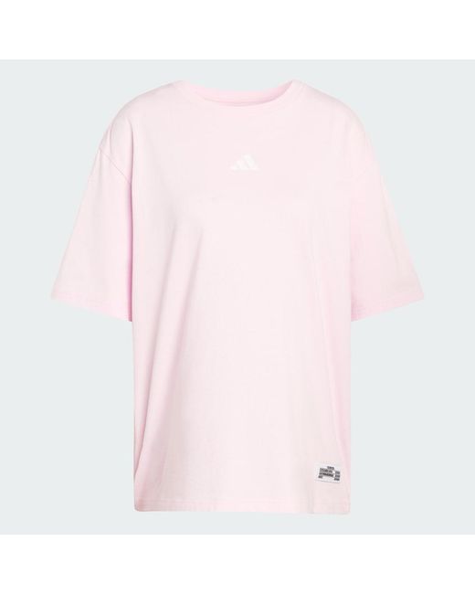 Adidas Pink Lifestyle Mini Embroidery Oversized Graphic T-Shirt Ka5085