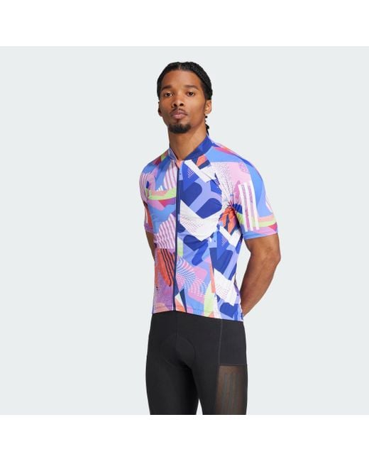 Adidas Blue Essentials 3-Stripes Pattern Clash Cycling Jersey for men