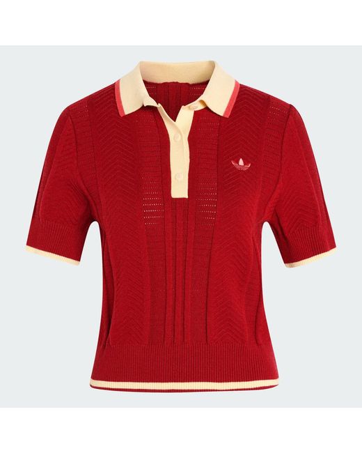 Adidas Red Cable Knit Cali Tee Polo