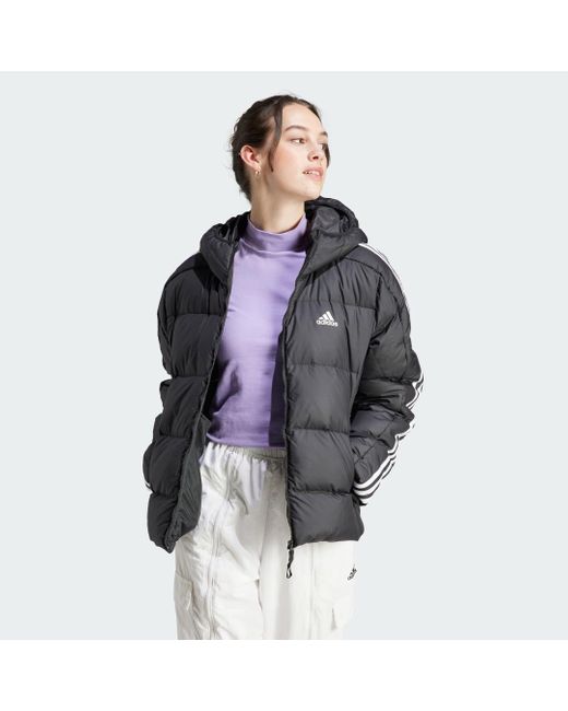 Adidas Black Essentials 3-Stripes Mid Down Hooded Jacket