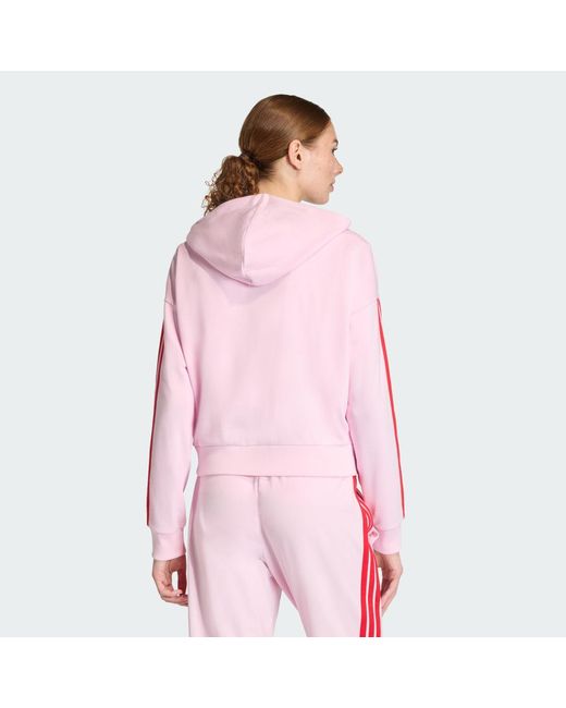 Adidas Pink Essentials 3-Stripes French Terry Full-Zip Hoodie