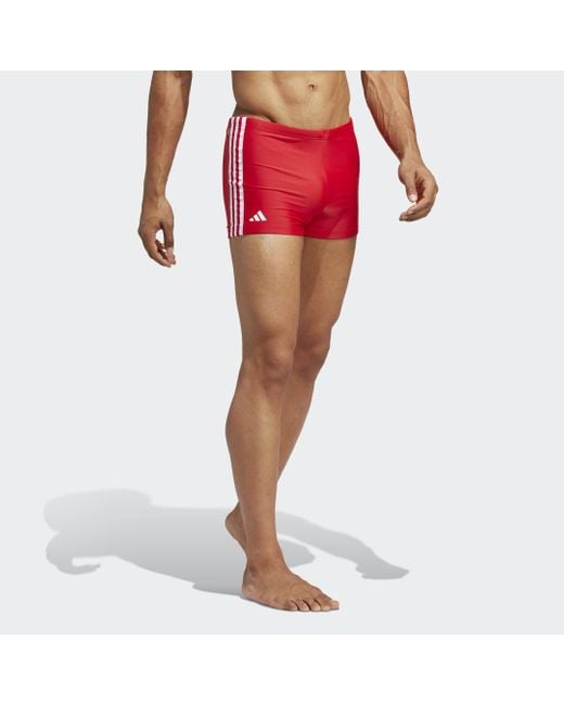Adidas Red Classic 3-Stripes Swim Boxers for men