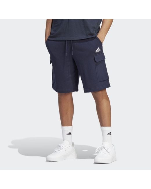 Adidas Blue Essentials French Terry Cargo Shorts for men