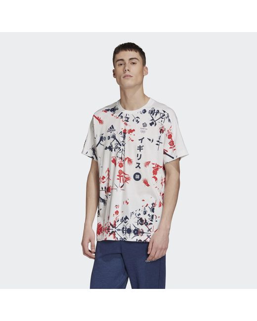 Adidas White Team Gb Flower T-shirt for men