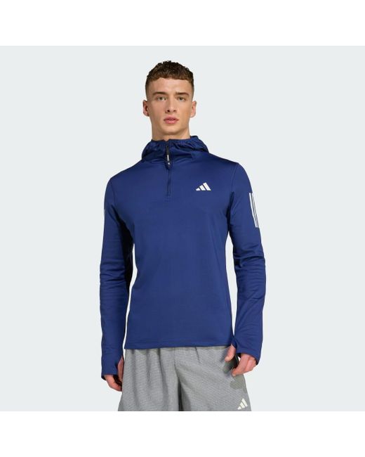 Own The Run Con Cappuccio Invernale A Mezza Zip di Adidas in Blue da Uomo