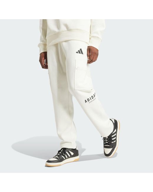 Adidas White All Szn Fleece Graphic Loose Cargo Pants for men