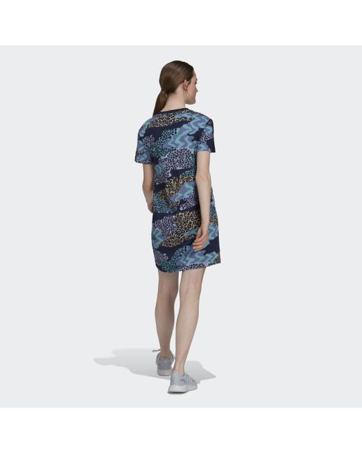 adidas FARM Rio 3-Streifen Print Cotton V-Neck Kleid in Blau - Lyst