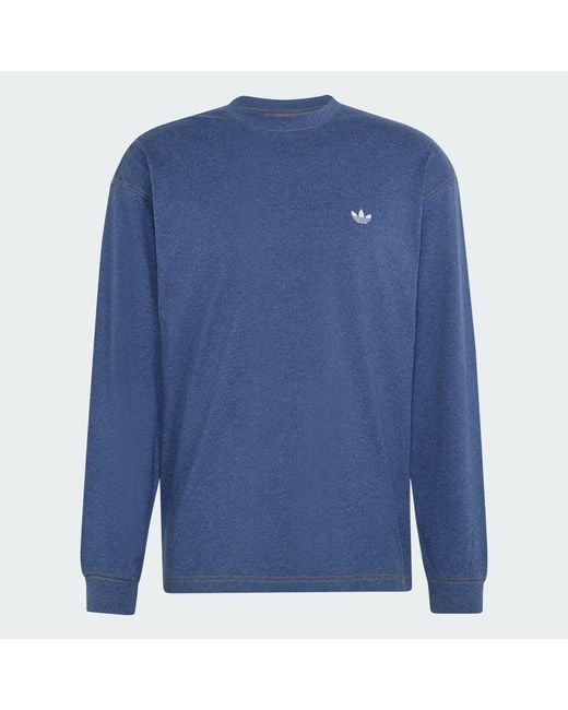 Adidas Blue Trefoil Essentials Melange Long Sleeve Long-Sleeve Top for men