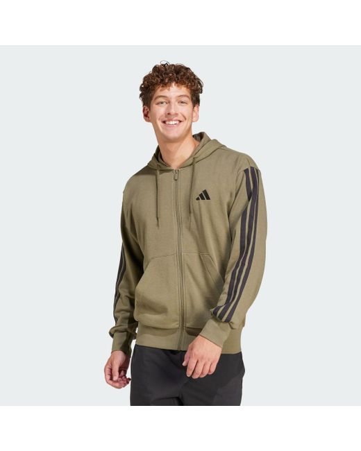 Felpa Con Cappuccio Essentials 3-Stripes French Terry Full-Zip di Adidas in Green da Uomo