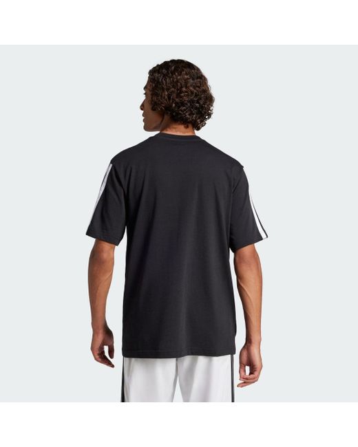 Adidas Black Essentials 3-Stripes Single Jersey T-Shirt for men