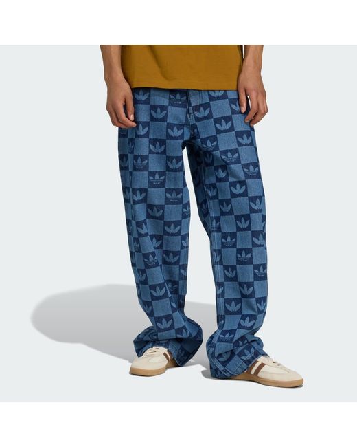 Adidas Blue Monogram All Over Print Regular Denim Pants for men