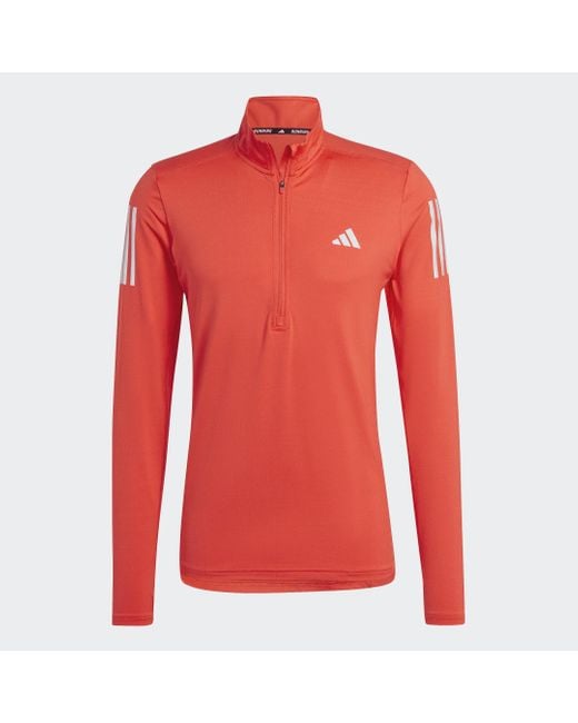 Own The Run 1/4 Zip di Adidas in Red da Uomo