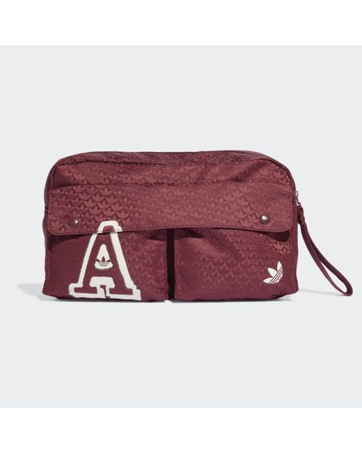Adidas Red Trefoil Jacquard Monogram Oversized Waist Bag