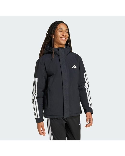 Adidas Black Climawarm 3-Stripes Insulated Hooded Jacket for men