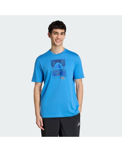 Adidas Blue Summer Slides Relax Graphic T-Shirt for men
