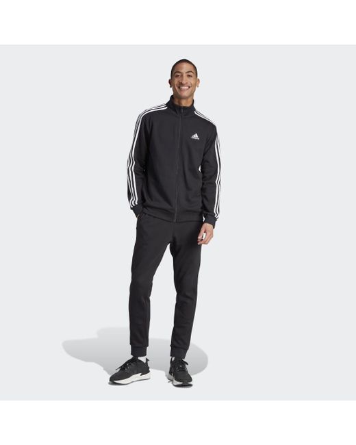 Adidas Black Basic 3-Stripes Fleece Track Suit for men