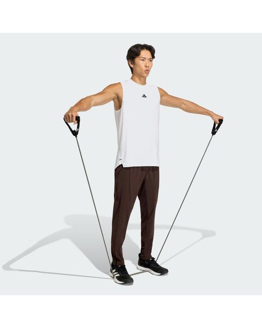 Adidas White D4T Primelift 3 Stripes Tank Top for men