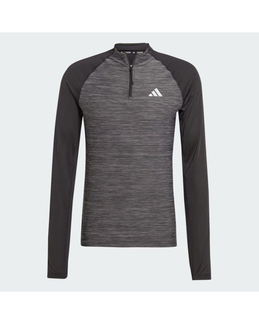 Adidas Gray Gym+ Training 3-Stripes 1/4-Zip Long Sleeve Long-Sleeve Top for men