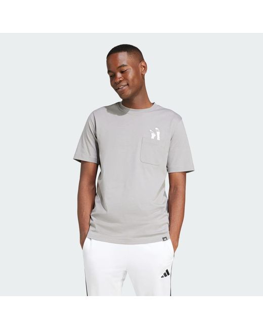 Adidas Gray Lounge Slides Graphic Pocket Tee for men