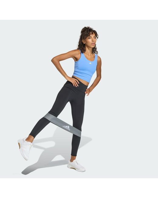 Adidas Blue 3 Stripes Studio All Me Light Support Tank Top